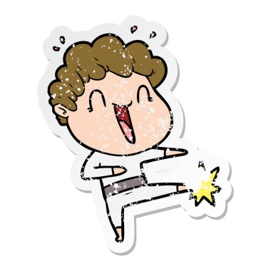 karikatür mutlu bir adamın sıkıntılı etiket