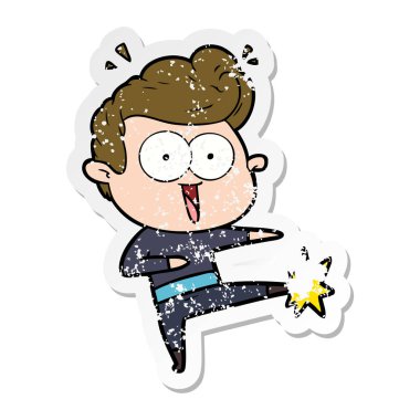 bir çizgi film adam kung fu tekmeleme sıkıntılı etiket