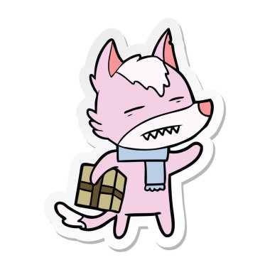 etiket bir hediye ile bir çizgi film kurt