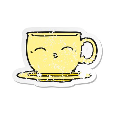 bir çizgi film çay Kupası sıkıntılı etiket