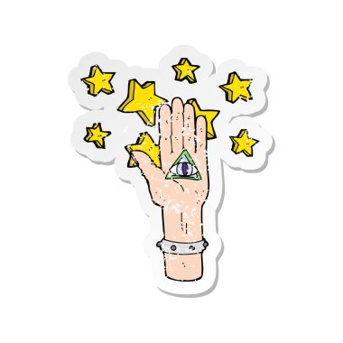 çizgi film mistik göz el simgesi Retro sıkıntılı etiket