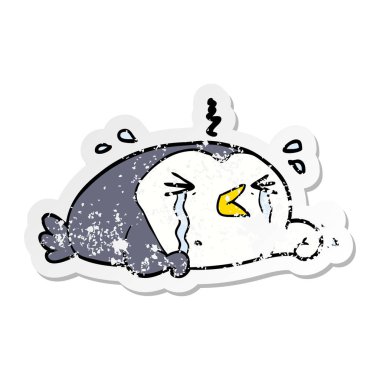 bir çizgi film ağlayan penguen sıkıntılı etiket