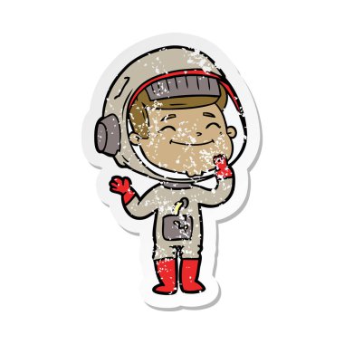 mutlu karikatür astronotun sıkıntılı etiket