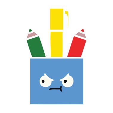 düz renk retro karikatür bir kalem tencere