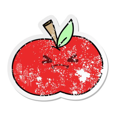 ilginç bir el sıkıntılı etiket karikatür elma çizilmiş