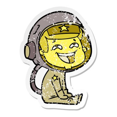 bir çizgi film gülen astronotun sıkıntılı etiket