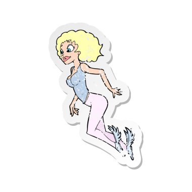 Retro bir çizgi film, kadın uçuş etiket sıkıntılı