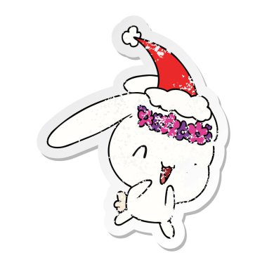 Noel sıkıntılı etiket karikatür kawaii tavşan el çekilmiş