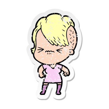 bir karikatür rahatsız yeniyetme kızın sıkıntılı etiket