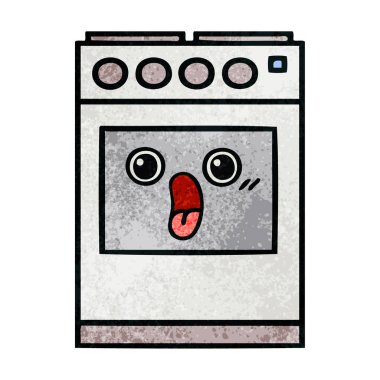 Retro grunge doku karikatür bir mutfak fırın