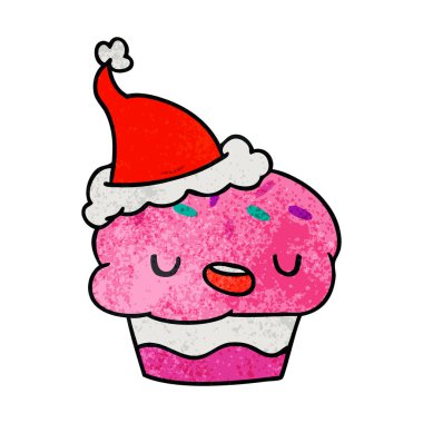 Noel dokulu karikatür kawaii cupcake el çekilmiş