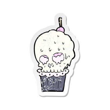 Çizgi Film ürkütücü kafatası çörek Retro sıkıntılı etiket