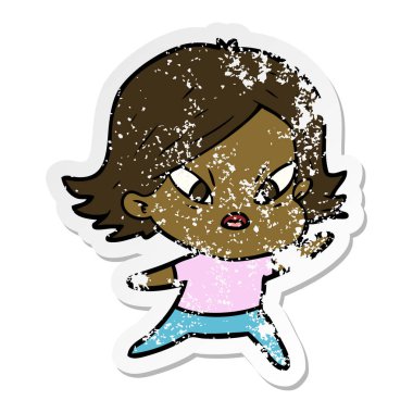 kadın bir karikatür sıkıntılı etiket vurguladı