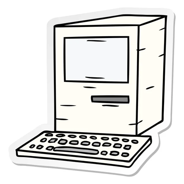 Handgezeichnete Aufkleber Cartoon Doodle Eines Computers Und Einer Tastatur — Stockvektor