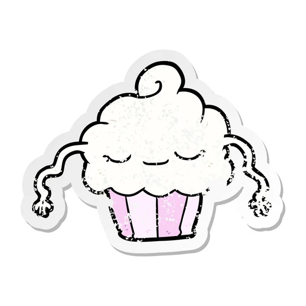 Autocollant Affligé Cupcake Dessin Animé — Image vectorielle