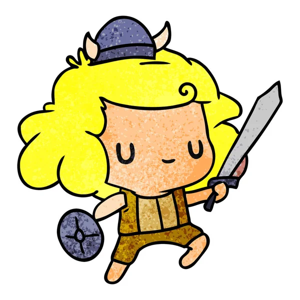 Getextureerde Cartoon Afbeelding Kawaii Schattig Viking Kind — Stockvector