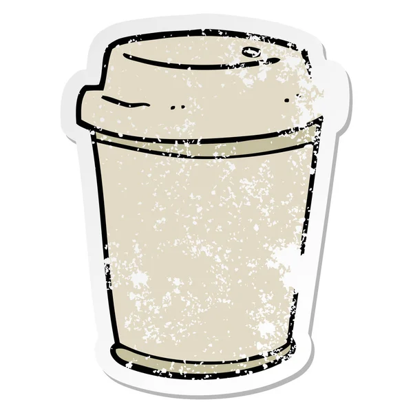 Autocollant Affligé Une Tasse Café Emporter Dessin Animé — Image vectorielle