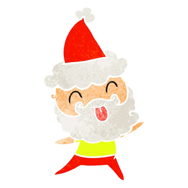 Man with beard sticking out tongue wearing santa hat — Stock Vector