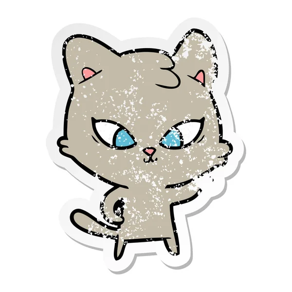 一个可爱的卡通猫苦恼的贴纸 — 图库矢量图片