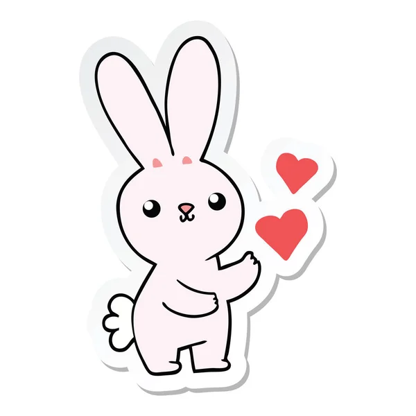 Etiket Aşk Yürekleri Sevimli Çizgi Tavşan — Stok Vektör