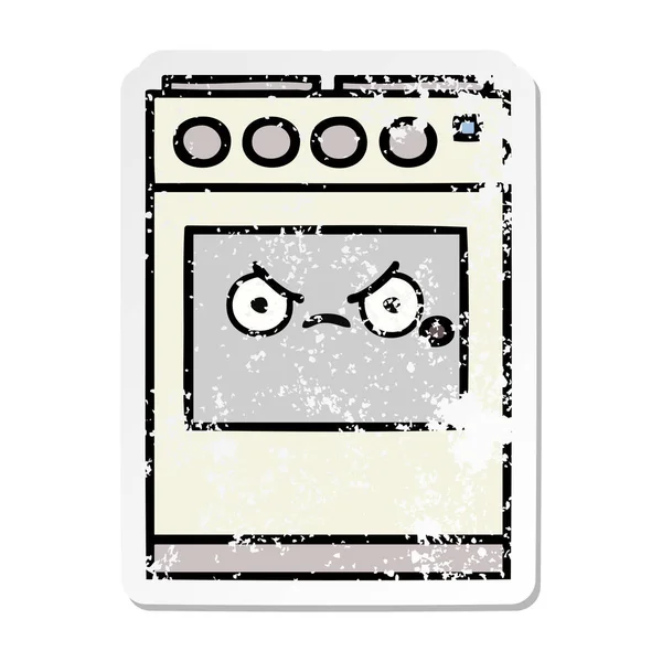 Verontruste Sticker Van Een Leuke Cartoon Keuken Oven — Stockvector