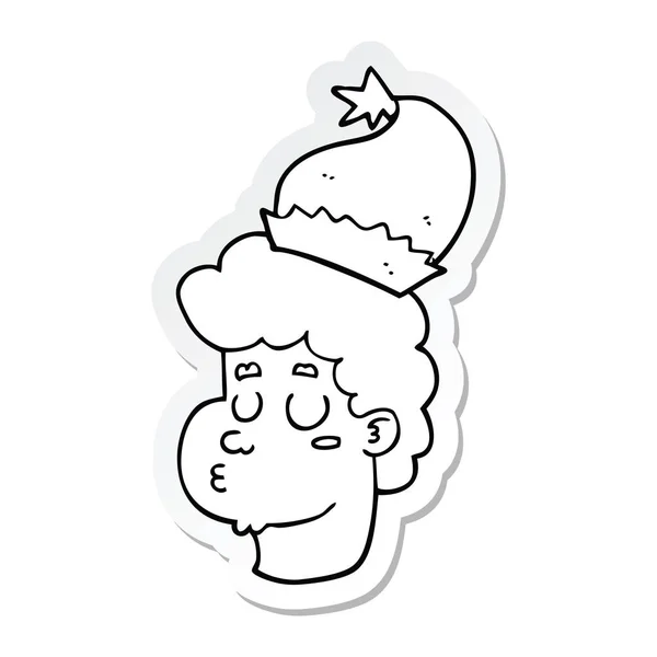 Sticker Cartoon Man Wearing Christmas Hat — Stock Vector