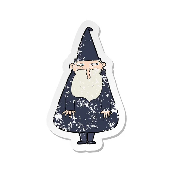 Retro Noodlijdende Sticker Van Een Cartoon Wizard — Stockvector