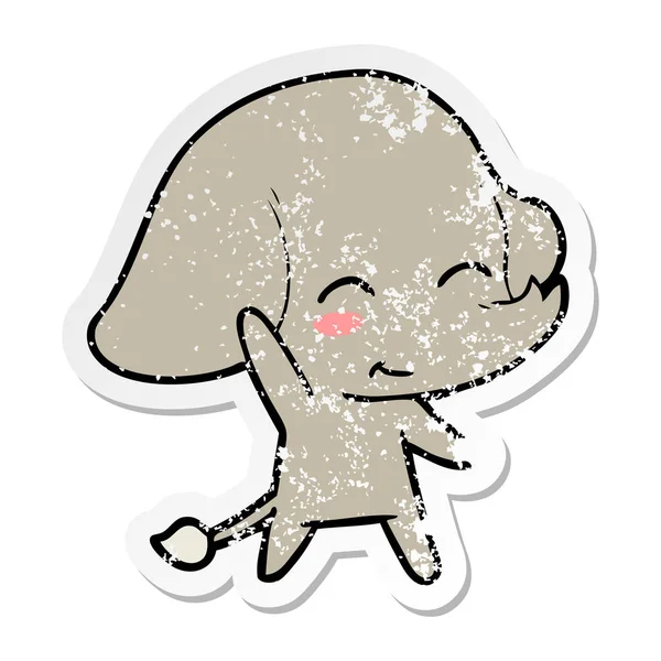 Distressed Sticker Cute Cartoon Elephant — Stock Vector