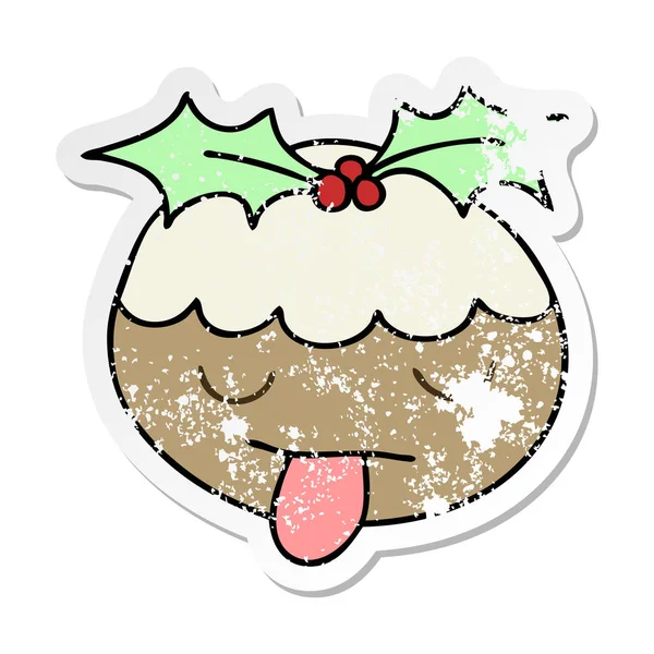 Autocollant Affligé Drôle Dessin Animé Dessiné Main Pudding Noël — Image vectorielle