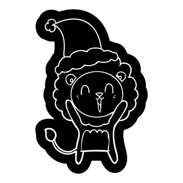 Skrattande lejon tecknad ikon av en bär santa hatt — Stock vektor