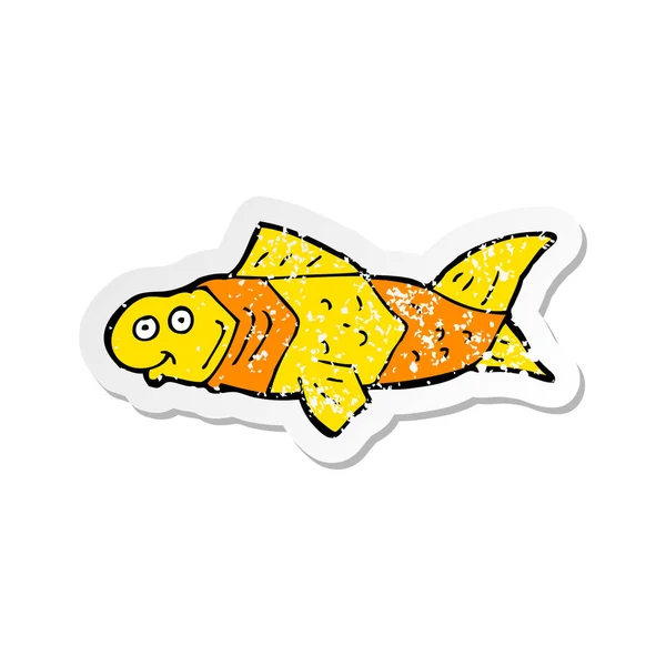 Retro Distressed Sticker Cartoon Funny Fish — Stock Vector