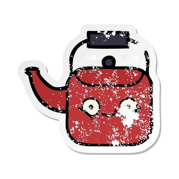 Distressed sticker of a cute cartoon kettle — Stock Vector