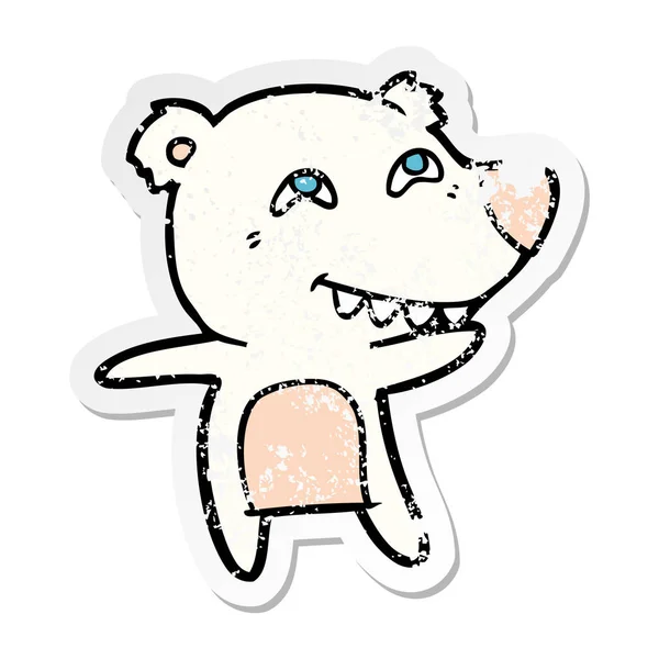 치아를 보여주는 만화 북극곰의 고민된 스티커 — 스톡 벡터