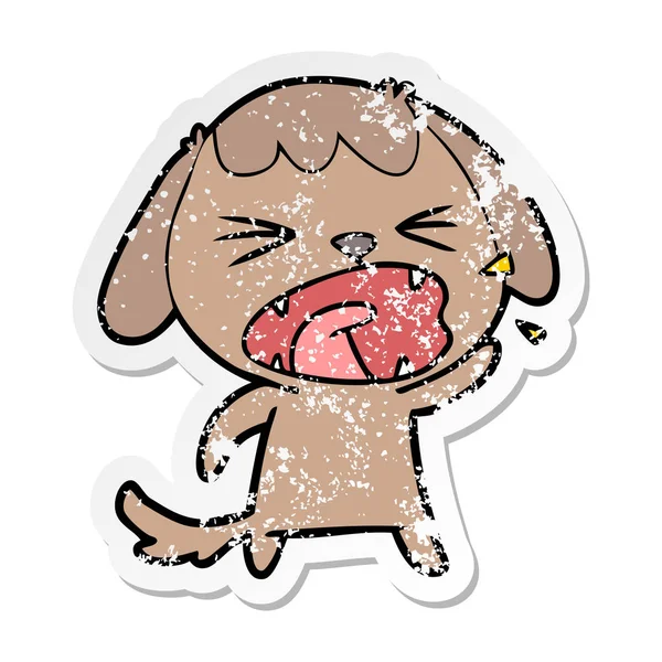 Distressed Sticker Cute Cartoon Dog Barking — Stock Vector