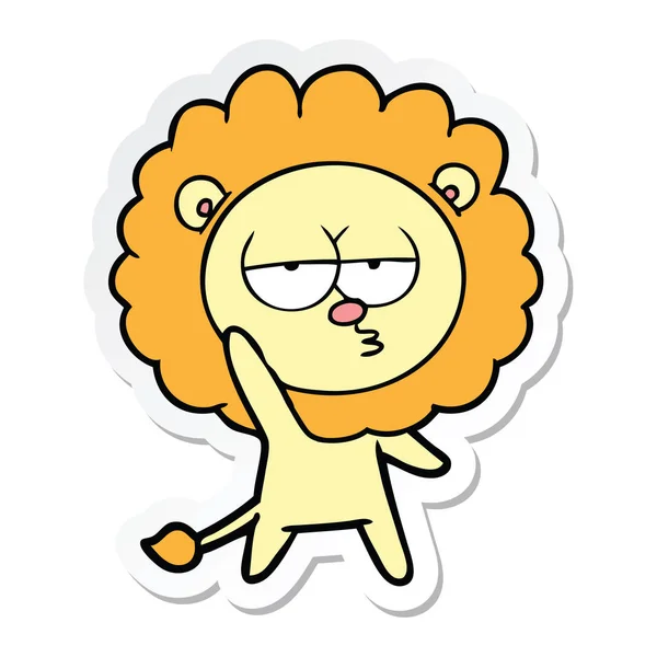Etiqueta de um leão entediado dos desenhos animados acenando —  Vetores de Stock