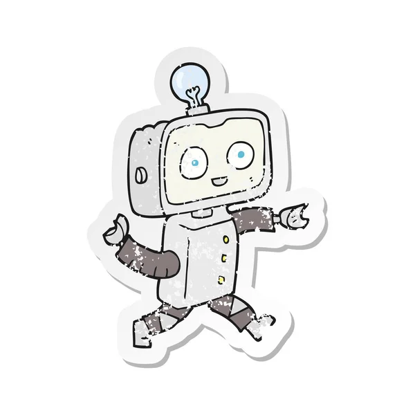 Retro Distressed Sticker Cartoon Robot — Stock Vector