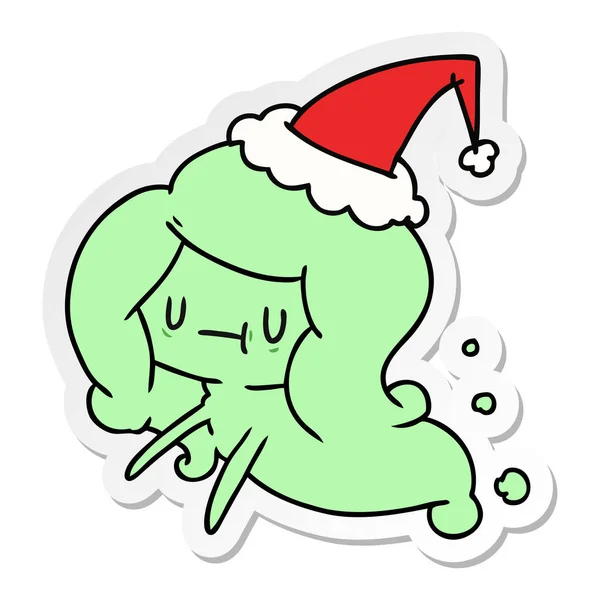 Handgezeichneter Weihnachtssticker Cartoon Von Kawaii Ghost — Stockvektor