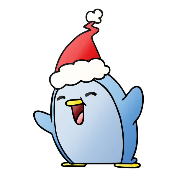 Mão Desenhada Desenhos Animados Gradiente Natal Pinguim Kawaii — Vetor de Stock