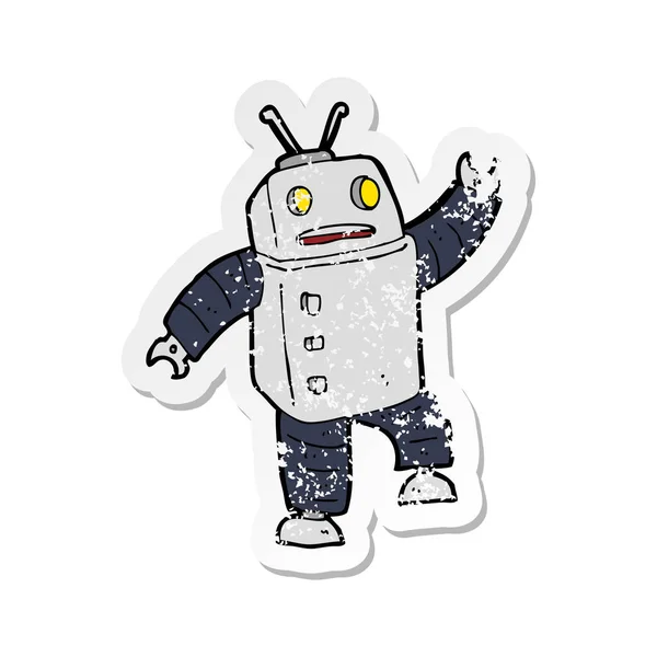 Bir Çizgi Film Robot Retro Sıkıntılı Etiket — Stok Vektör