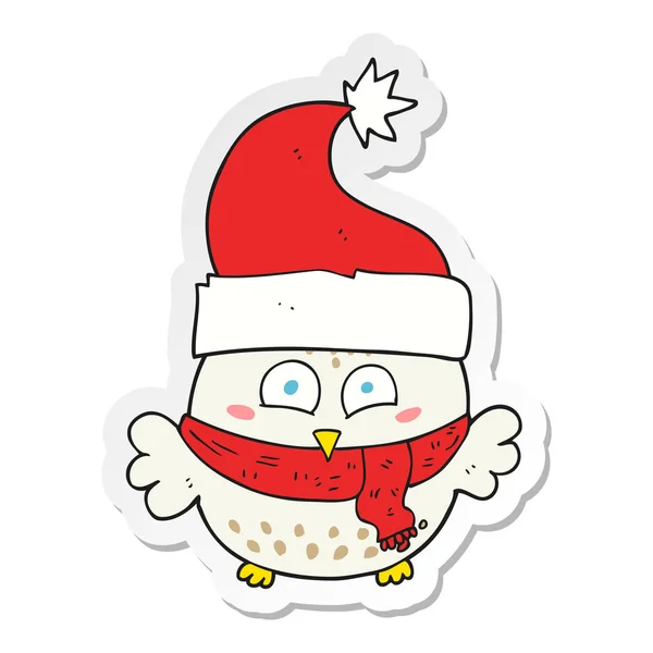 Nálepka Cartoon Sova Nosí Vánoční Čepice — Stockový vektor