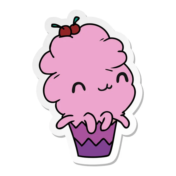 Sticker Dibujos Animados Ilustración Kawaii Pulpo Cupcake — Vector de stock