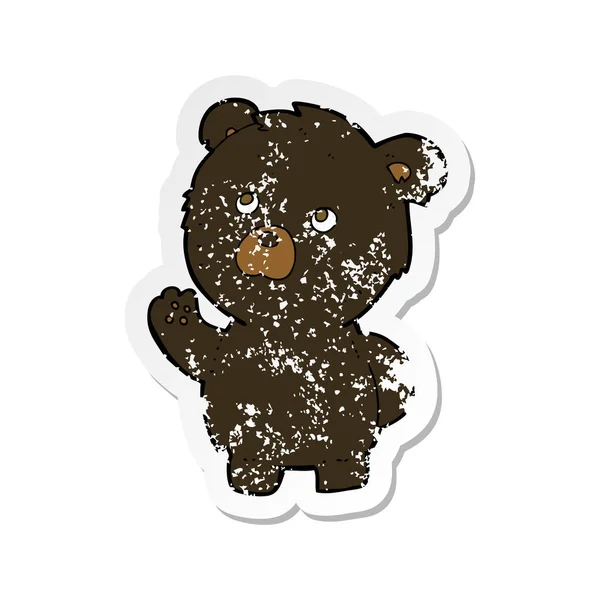 Ρετρό Αναξιοπαθούντα Αυτοκόλλητο Από Μια Γελοιογραφία Που Κυματίζουν Μαύρη Αρκούδα — Διανυσματικό Αρχείο