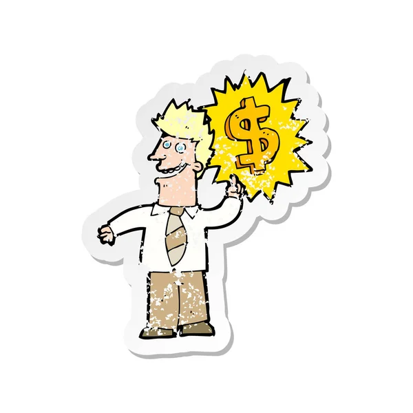 Retro Noodlijdende Sticker Van Een Cartoon Geld Maken — Stockvector