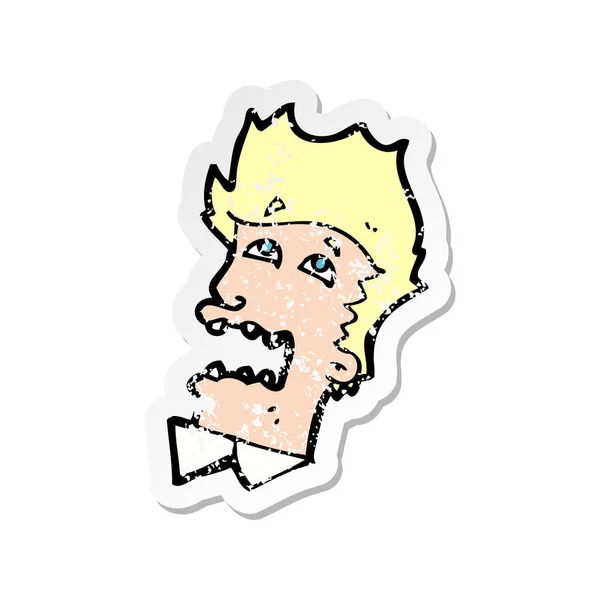 Retro Verdrietig Sticker Van Een Bange Man Cartoon — Stockvector