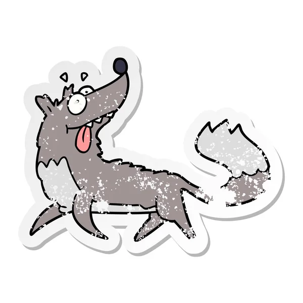 Distressed Sticker Cartoon Hungry Wolf — Stock Vector