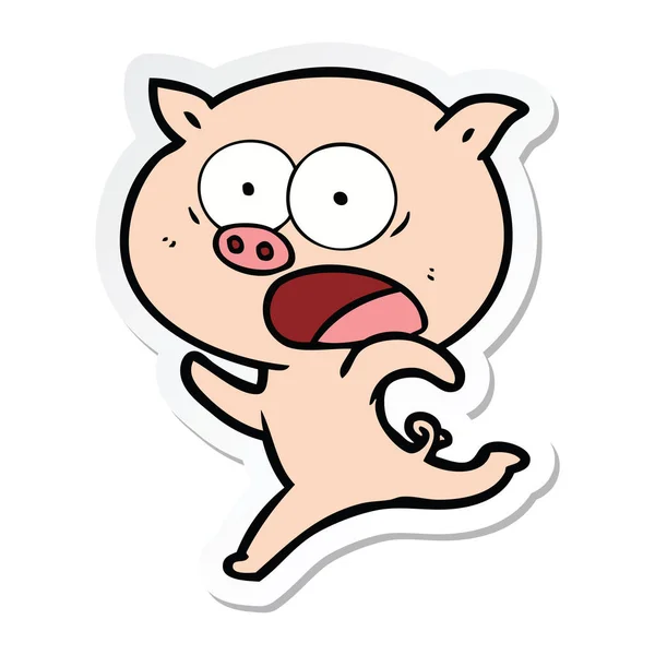 Etiqueta Porco Desenho Animado Que Corre — Vetor de Stock