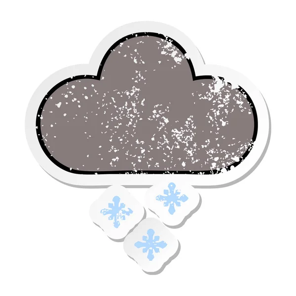 Calcomanía angustiada de una linda nube de nieve tormenta de dibujos animados — Archivo Imágenes Vectoriales