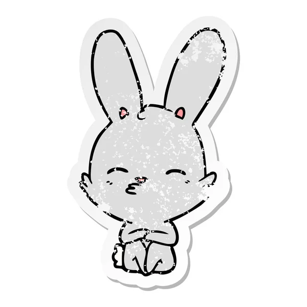 Distressed Sticker Curious Bunny Cartoon — Stock Vector