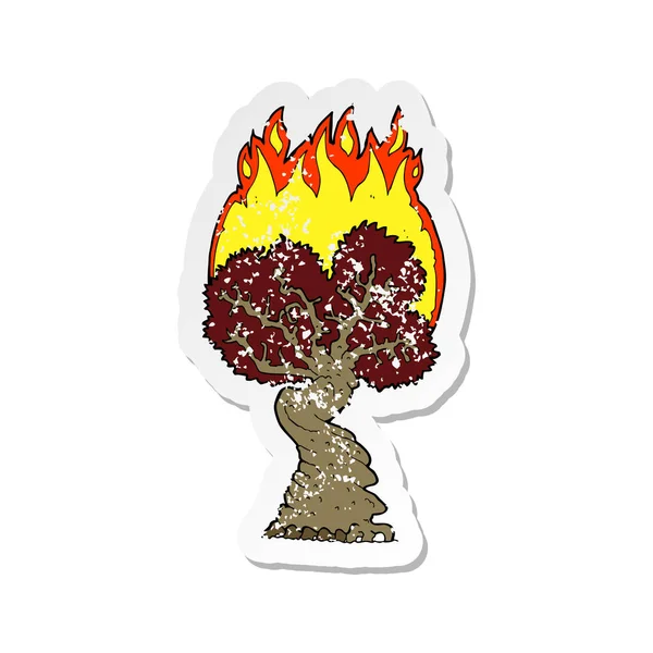 Retro trudnej sytuacji naklejki Cartoon spalania drzewa — Wektor stockowy