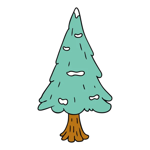 Hand Gezeichnet Cartoon Doodle Einzelnen Schneebedeckten Baum — Stockvektor